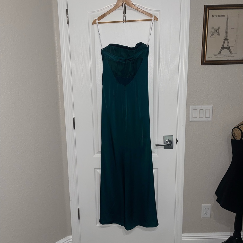 Azazie Darria Stretch Pine Green Sheath Square Neckline Pleated Stretch Gown A4 - Picture 11 of 15